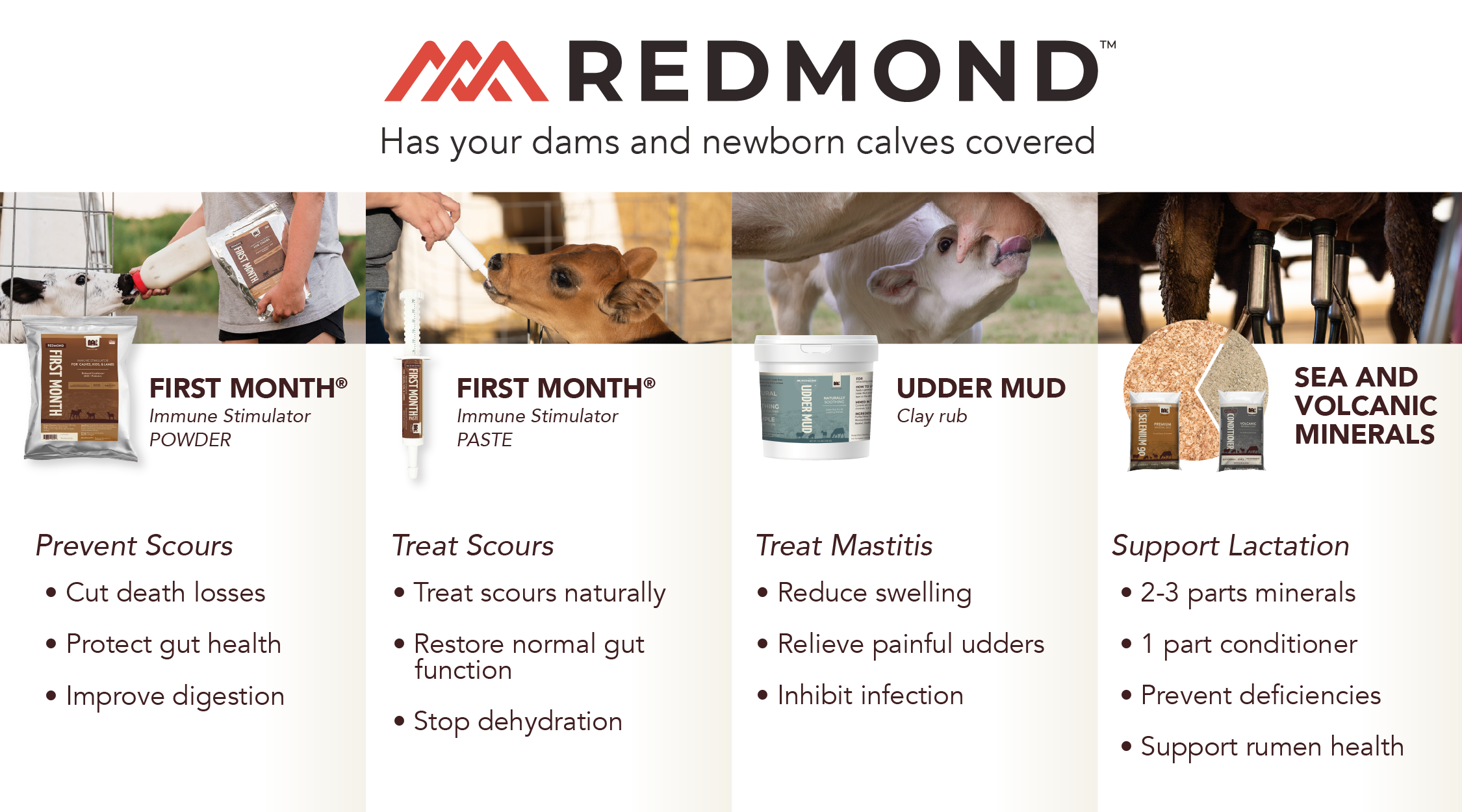 Redmond products for newborn calves and dams
